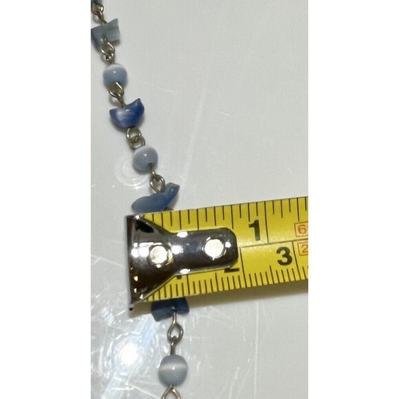 Sterling Silver Plated 6mm Blue Cats Eye Ball Bead 9in Bar Chain Bracelet VTG - Picture 7 of 7